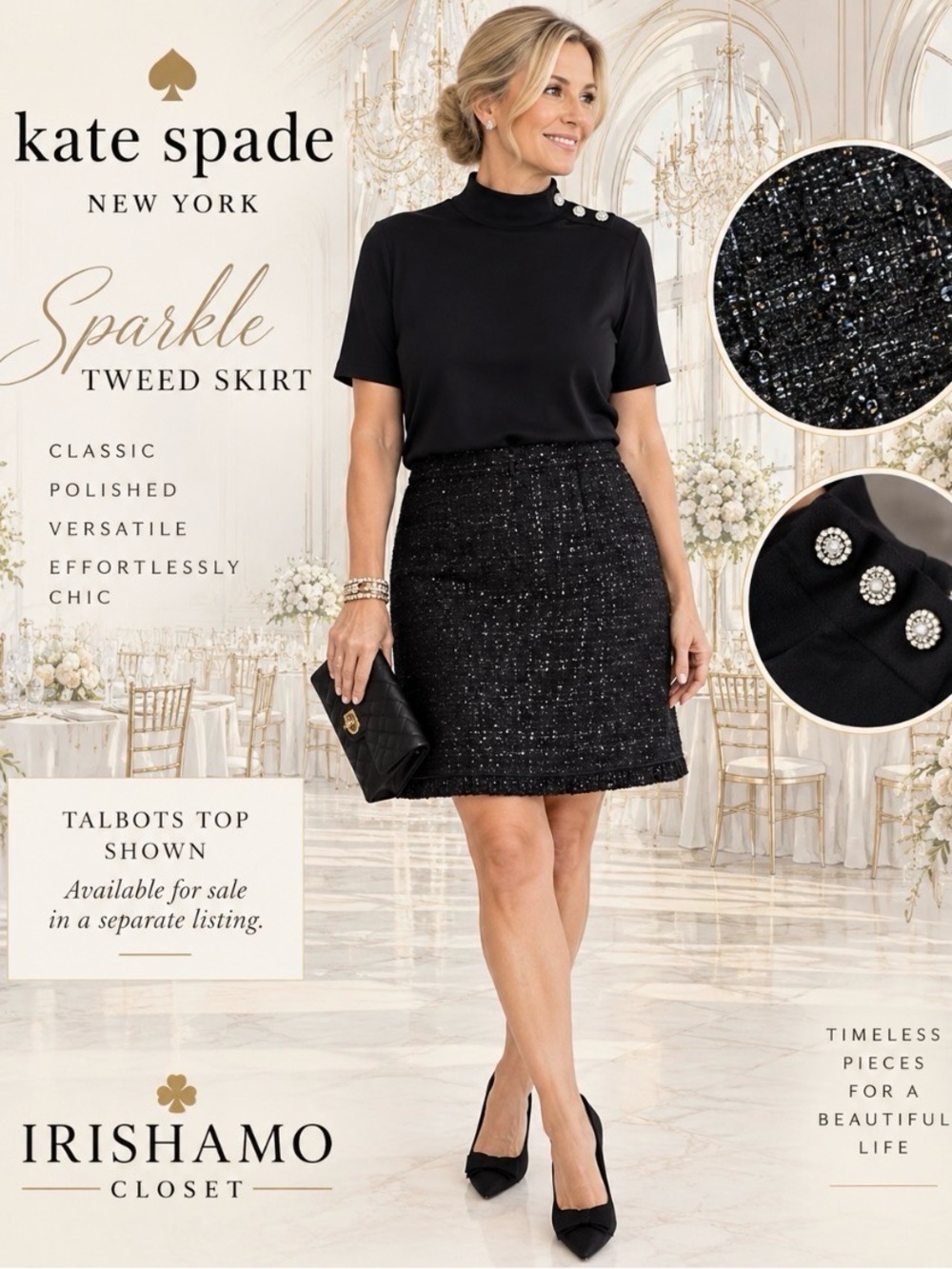 Kate Spade Black Sparkle Tweed A-Line Skirt “Star Bright” Size 14